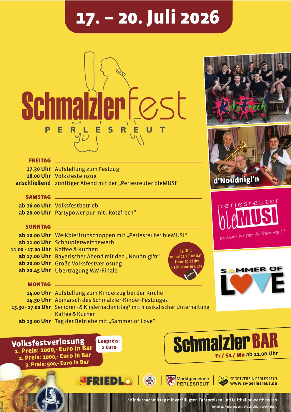 Festprogramm Schmalzlerfest Perlesreut 2026